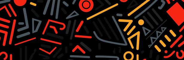 Abstract horizontal art banner with naive doodle forms in colorful primitive style, ideal for creative modern design and artistic background projects. Eps vector