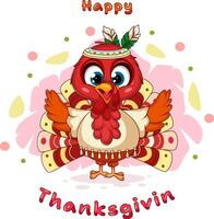 Thanksgiving Card. Turkey Dressed as a Native American with Feather vector