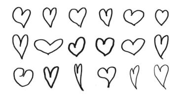 A set of hearts drawn in black. The hearts are arranged in a row, with some overlapping and some not. Scene is one of simplicity and minimalism vector