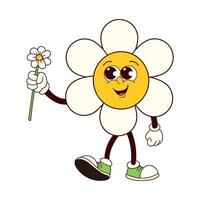 Groovy daisy character with flower vector