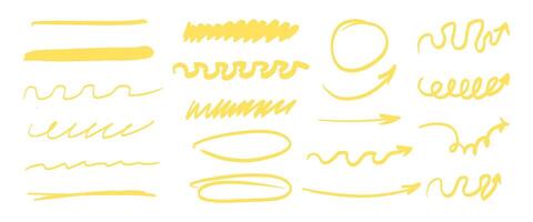 A set of yellow lines and arrows. The lines are wavy and the arrows are pointing in different directions vector