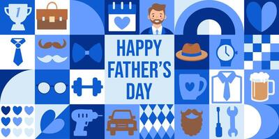 Happy Father's Day icons elements with geometric pattern. Bauhaus style vector