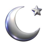 Realistic 3d metal shape Moon in Y2K style on transparent background vector