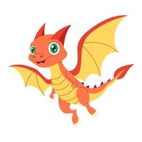 A cartoon dragon with a yellow and orange body and red wings. The dragon is smiling and has green eyes vector
