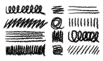 Chalk underlines and stroke line set. Crayon hand drawn pencil lines. Charcoal pencil straight horizontal lines, spirals. Scribble black strokes set. vector