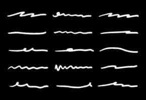 Hand drawn scribble lines. Swift crossed and wavy underlines by chalk, crayon, pen, pencil, marker. White charcoal strokes isolated on black background. vector