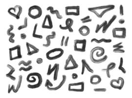 Hand drawn brush lines, circles, arrows, hearts, waves, design elements. Black marker smears. Line pen set. Doodle style sketch lines. vector