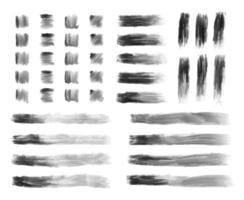 Hand drawn brush lines and squares. Black marker smears. Line pen set. Doodle style sketch lines. Strokes with rough edges. vector