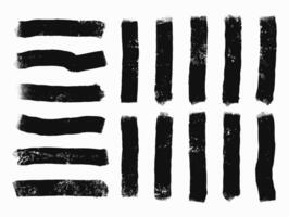 Hand drawn brush lines. Black grunge marker smears. Line pen set. Doodle style sketch lines. Horizontal and vertical strokes with rough edges. vector