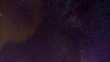 shooting stars on background of Milky Way, galaxies and constellations at night. Timelapse of night starry sky with clouds video
