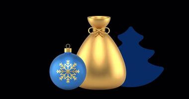 Golden Gift Bag and Blue Ornament With Snowflake Animation with Alpha Channel video