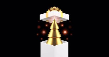 Gift Box With a Golden Christmas Tree Opens Animation with Alpha Channel video