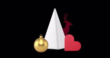 Holiday decorations with white tree and red heart animation with Alpha Channel video