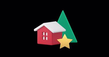 Colorful holiday house with a green tree and star animation with Alpha Channel video