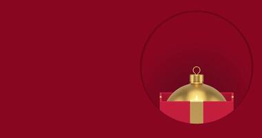 Gift box in round frame opens and Christmas golden ball with snowflake appears video