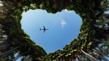 Looking Up Through A Heart Of Trees Against Airplane video
