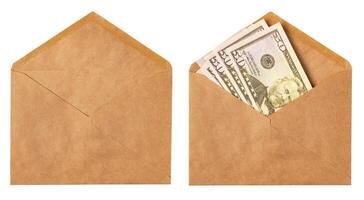 new mail envelope with dollars inside isolated on white background. photo