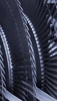 Close up of balancing steam turbine spinning rotor. Media. Industrial background with spinning fast mechanism. video
