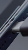 China, Beijing - September 15, 2023. Connected usb c cable to iPhone. Action. New iPhone 15 pro charging connector with USB-C. New solution to generation of iPhones with USB-C charging connector video