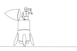 One line drawing of a man on a rocket vector