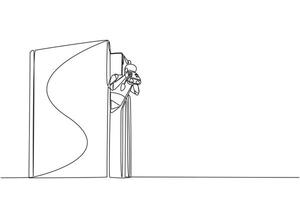 One line drawing of a man standing in front of a door vector