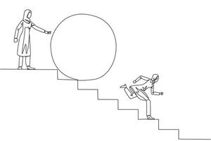 A drawing of a man running up stairs to get to an egg vector