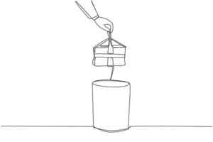 Single one line drawing businessman's hand throwing away a dented gift box. No achievements have been made. Try to adapt stably. Have more enthusiasm. Continuous line design graphic illustration vector