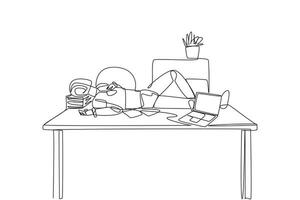 Continuous one line drawing robot fell asleep on the table with a pillow from a pile of papers. Advanced code program. Getting smarter about light sensors. Single line draw design illustration vector