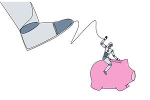 A robot is pulling a piggy bank with a person on top vector