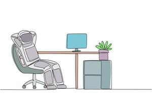 A robot sitting at a desk with a computer vector