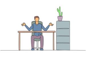 A man sitting at a desk with a plant on it vector