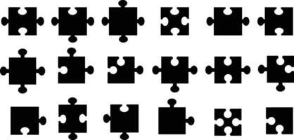 Puzzle piece icon in flat set sign for apps or website Plugins symbol Different style puzzle pieces use for playing isolated on Jigsaw puzzle with pieces. vector