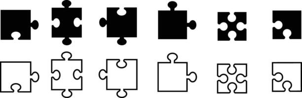 Puzzle piece icon in flat Line set sign for apps or website Plugins symbol Different style puzzle pieces use for playing isolated on Jigsaw puzzle with pieces. vector