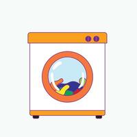 illustration of a washing machine with some clothes inside on a white background. vector