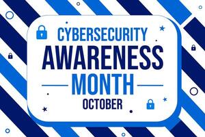 October is observed as Cyber Security Awareness Month every year, blue background with lock and typography vector