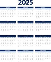 Blue minimalist calendar design with dates and all months, background vector