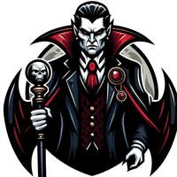 Dracula vampire with skull and bat vector