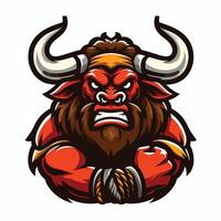 A cartoon mascot of a bull with horns vector