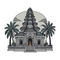 An ancient temple with palm trees and a large building vector