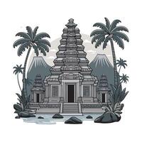 An illustration of a temple with palm trees vector