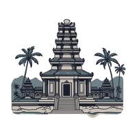 An asian temple with palm trees and a pagoda vector