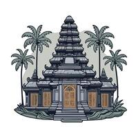 An illustration of a temple with palm trees vector