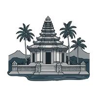 An image of a temple with palm trees vector