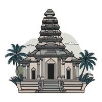 An illustration of a temple with palm trees vector