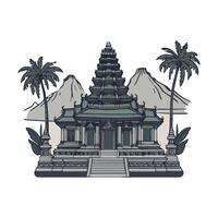 An illustration of a temple with palm trees vector