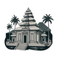 An illustration of a temple with palm trees vector