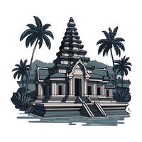 An illustration of a temple with palm trees vector