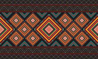 Ethinic Abstract Orange,Green and Yellow Tone rug pattern on black background. Ikat Aztec print. Scandinavian seamless pattern. Ethnic ornament. tribal Scandinavian geometric ikat pattern. vector