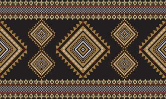 Ethinic Abstract Red and gold Tone rug pattern on black background. Ikat Aztec print. Scandinavian seamless pattern. Ethnic ornament. tribal Scandinavian geometric ikat pattern. vector