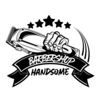Barbershop skull holding shaving machines service of Isolated on white background. Perfect for t-shirt, emblems, labels, badges and logos. vector